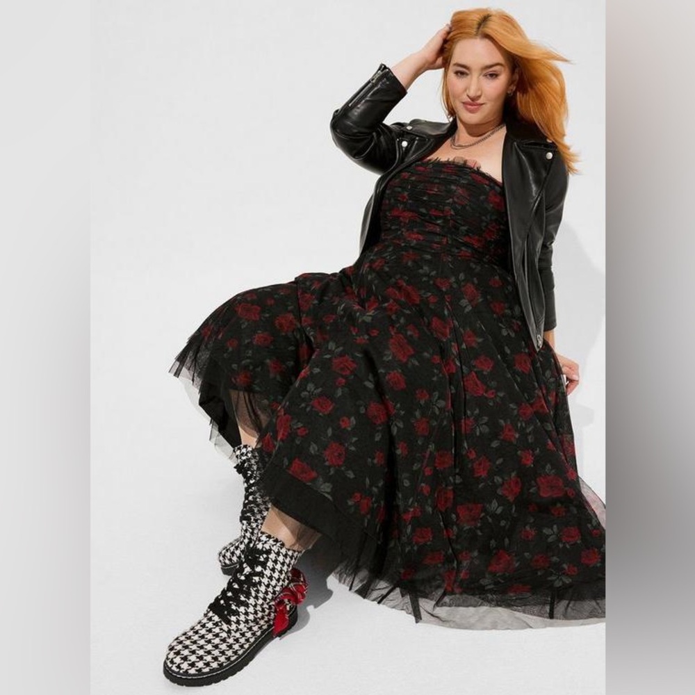 Floral Black and Red Dress
